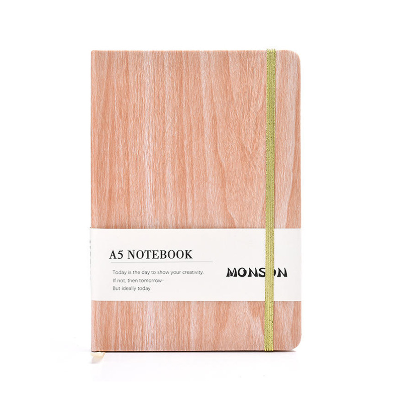 Cuaderno de escritura de tapa dura de madera natural con rayas