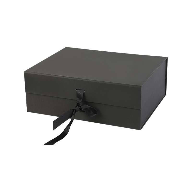 Caja de embalaje de regalo magnética negra brillante con cinta