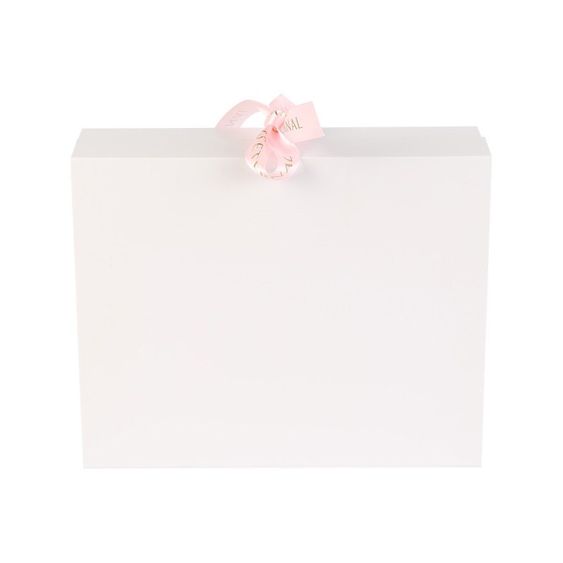 Caja de cartón de regalo plegable gruesa blanca con cinta de lazo