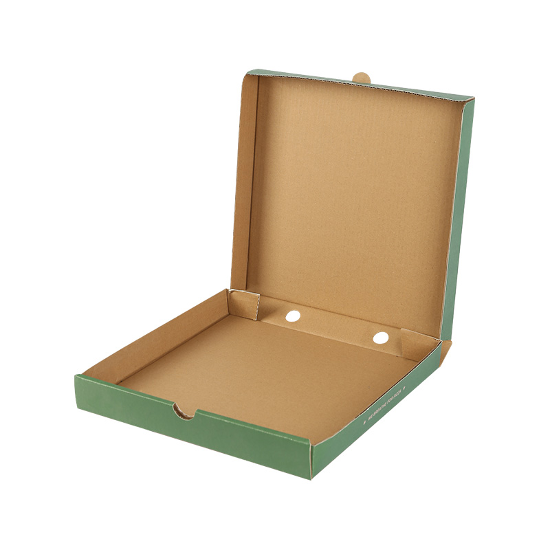 Caja de embalaje de pizza Kraft corrugado impresa en verde blanco