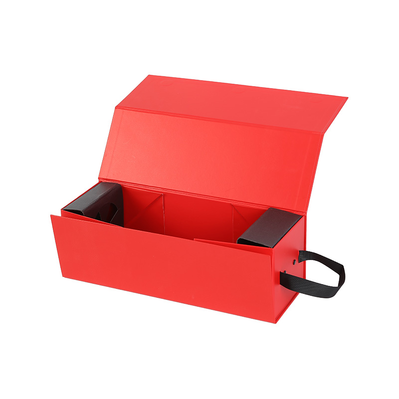 Caja de vino plegable magnética de boda de papel de cartón rojo