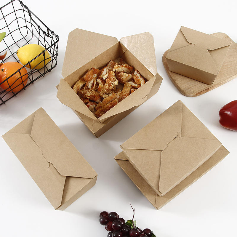 Caja de embalaje para llevar comida desechable de papel Kraft para el almuerzo